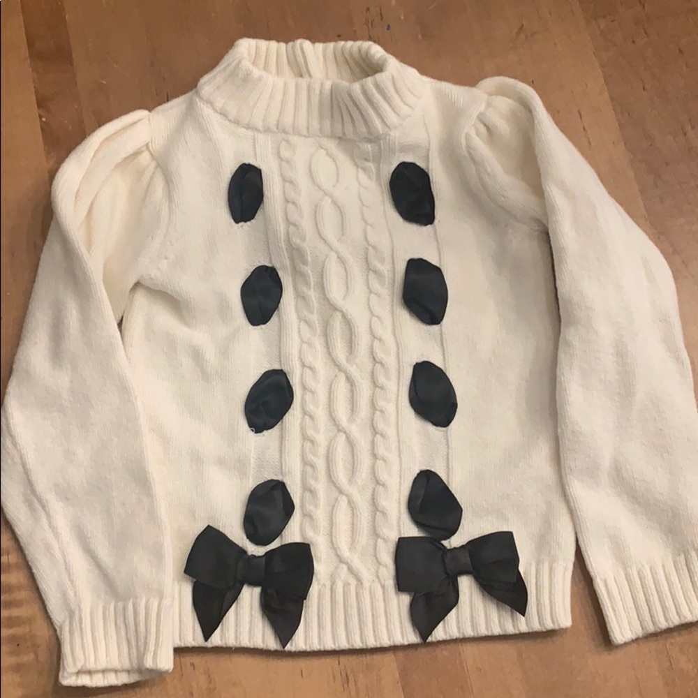 Janie & Jack white sweater with black bow detail